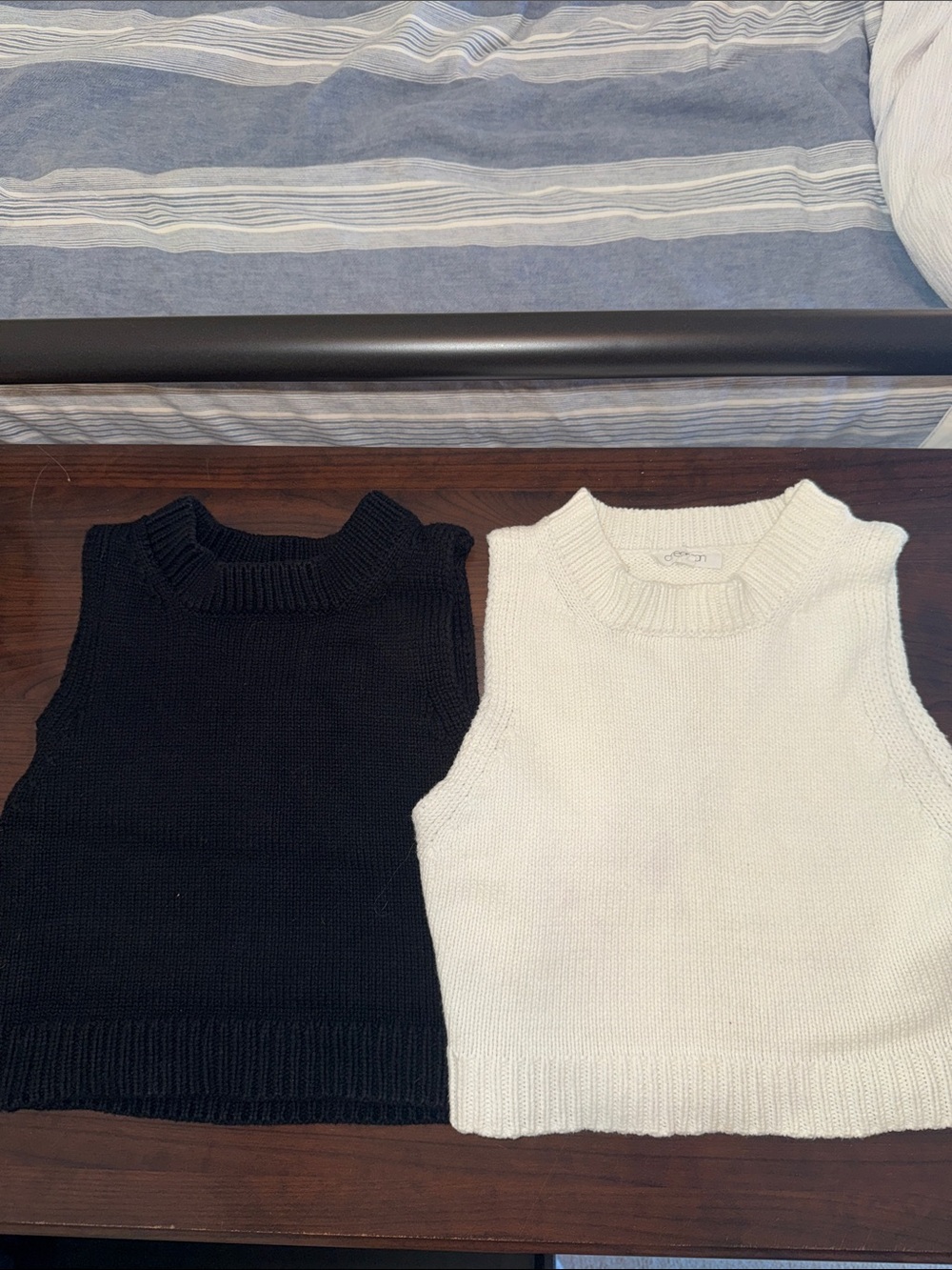 Two Black and White Knit Sleeveless Sweater Crop Tops - Small